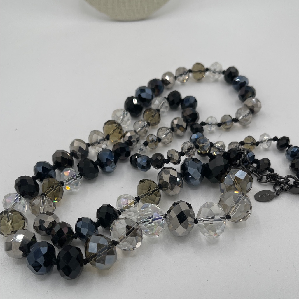 4.15.26-24 Joan Rivers Faceted Bead Necklace In Black, Clear & Smoke 16”+3” Ext
